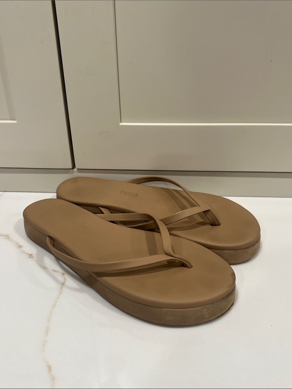TKEES Tan Minimal Platform Flip Flop Sandals